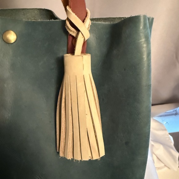 KMM & Co. MINI TOTE BAG ATLANTIC BLUE LEATHER CROSSBODY SHOULDER BAG TASSEL EUC - Picture 4 of 16